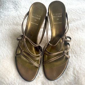 Stylish Stuart Weitzman Bronze Strappy Leather Sandals